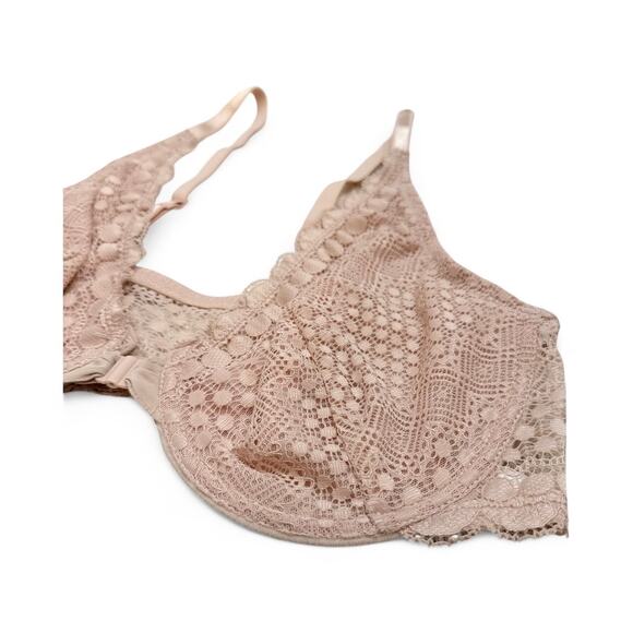 Women's Spaghetti Strappy Non-Padded Light Pink Lacy Underwired Bralette Bra 36D - Picture 2 of 5